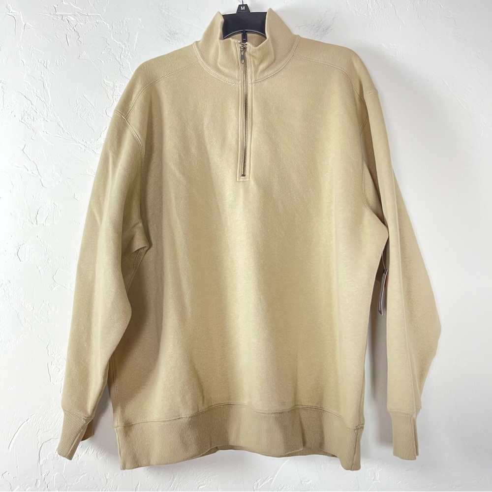 Roundtree & Yorke Sweater Pullover Zip Up Fleece Pullover Solid‎ Tan Beige Cream